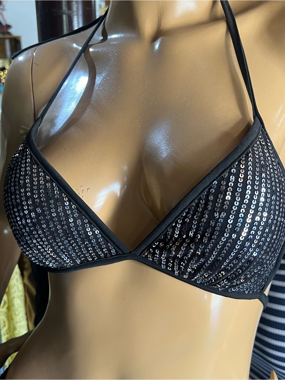 Black Sequin Halter Bralette - Women Intimates & Sleepwear